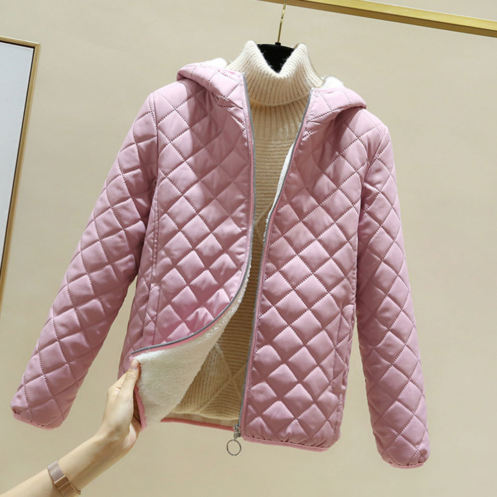Women Winter Vintage Harajuku Hooded Jackets Korean Fleece Coat Elegant Slim Parka Plus Size Casual Plush Outwear 210428