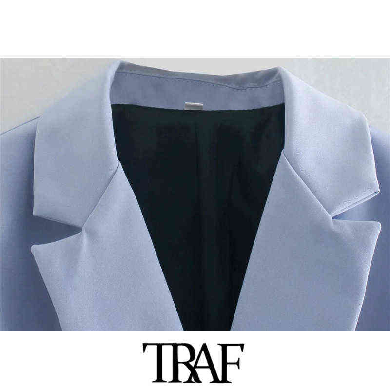 TRAF Women Fashion Hidden Breasted Cropped Blazer Coat Vintage Long Sleeve Female Outerwear Chic Veste Femme 211122