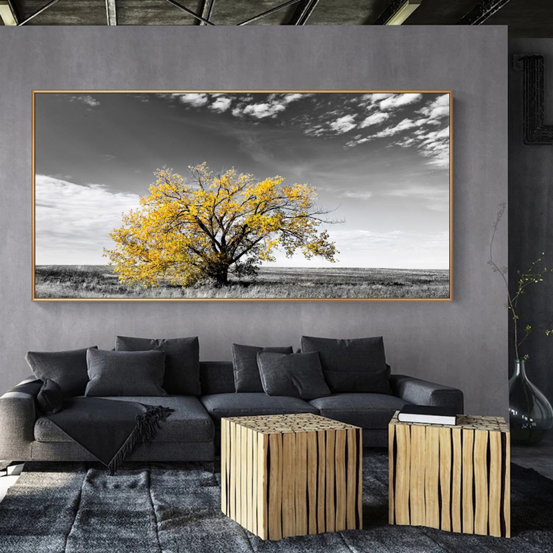 Yellow Tree Home Decor Painting Printed On Canvas Wall Art Pictures For Living Room Landscape Posters And Prints Modern Cuadros