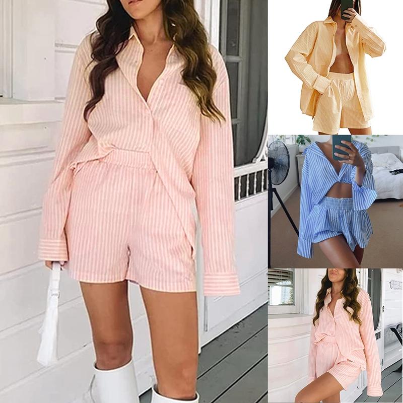 Women's Tracksuits Loungewear Tracksuit Women Shorts Set Stripe Long Sleeve Shirt Tops And Loose High Waisted 2 Piece, Gray
Women's Tracksuits Loungewear Tracksuit Women Shorts Set Stripe Long Sleeve Shirt Tops And Loose High Waisted 2 Piece, Gray