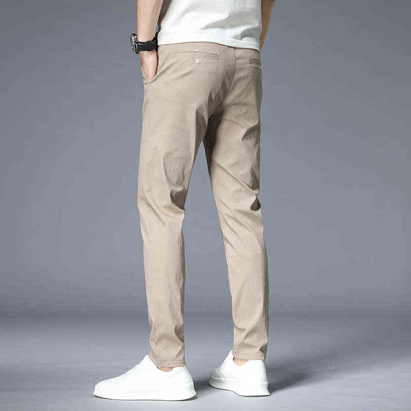 Men's Trousers Autumn Winter Green Solid Color Fashion Cotton Pocket Applique Full Length Casual Work Pants Pantalon 211112