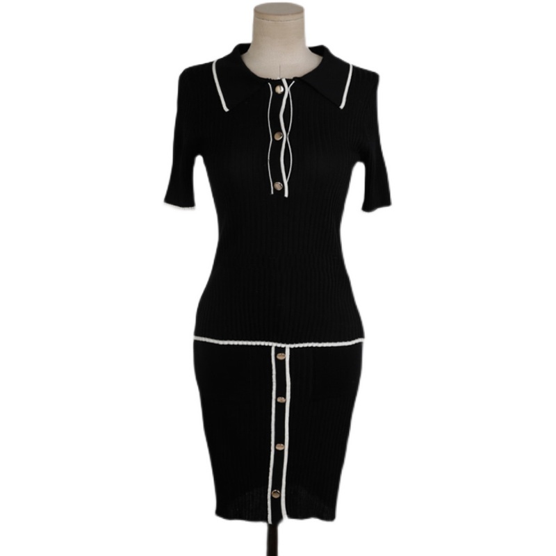 Summer Vintage Knitted Skirt Set For Women Elegant Two Piece s Short Sleeve Sweater Tops & Mini Skirts Suits Korean 210514