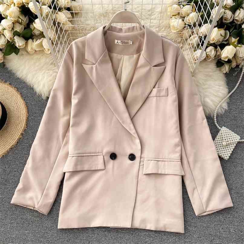 Women Casual Blazer Solid Notched Collar Full Sleeve Loose Jacket Spring Autumn Lady Office Wear Outerwear Coat with Pocket 210603, Apricot
Women Casual Blazer Solid Notched Collar Full Sleeve Loose Jacket Spring Autumn Lady Office Wear Outerwear Coat with Pocket 210603, Apricot