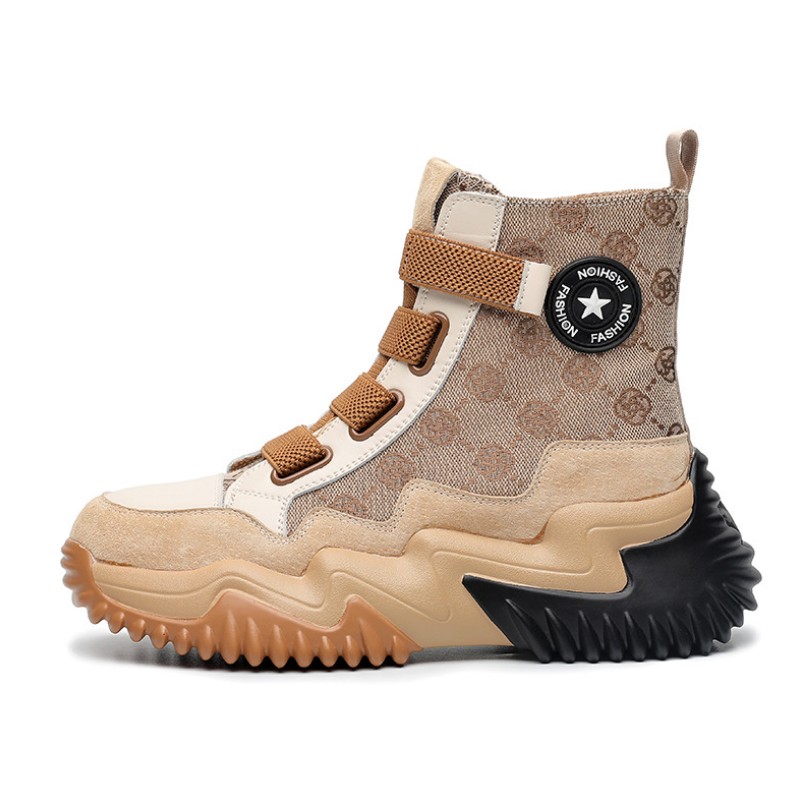 Fashion Women Heel Snow Boots Leather ankle chunky Martin shoes Print Platform Desert Lace-up Boot 35-40