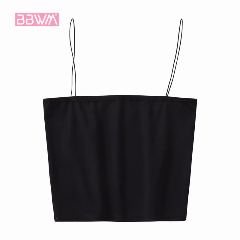 Europe and the United States wind summer thin straps word solid color models exposed navel retro small camisole female insid 210507