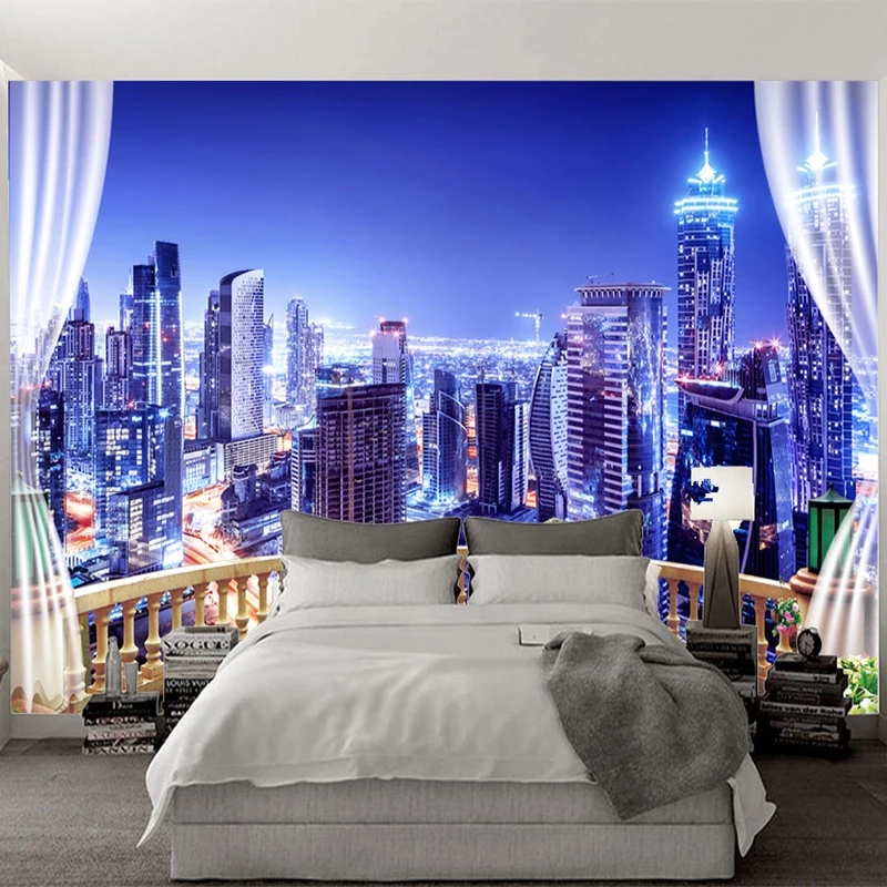 Custom 3D Wallpaper City Building Night Landscape Photo Mural Living Room Bedroom Cafe Background Wall Waterproof