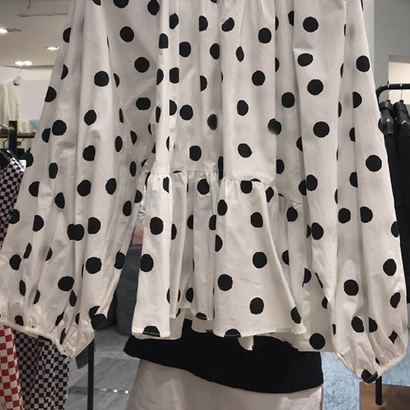 Nomikuma Korean Dot Ruffle Women Blouse Causal Puff Sleeve O-neck Shirt Spring New Blusas Ropa Para Mujeres De Moda 6F503 210427