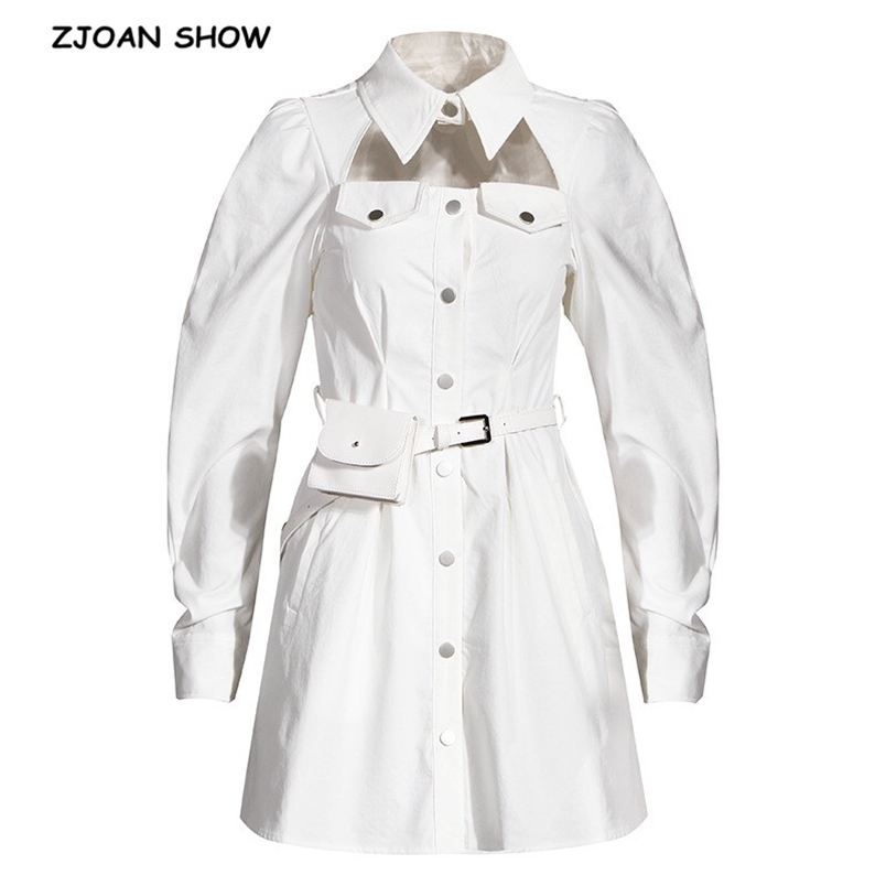Personality Lapel Front Hollow Out Safari White Dress Woman Small pocket Belt Puff Long Sleeve Short Dresses Sashes CHIC Vestido 210429
Personality Lapel Front Hollow Out Safari White Dress Woman Small pocket Belt Puff Long Sleeve Short Dresses Sashes CHIC Vestido 210429
