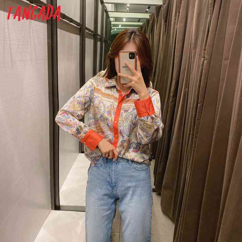 Women Retro Flowers Print Chiffon Shirt Blouse Long Sleeve Chic Female Tops 5Z82 210416