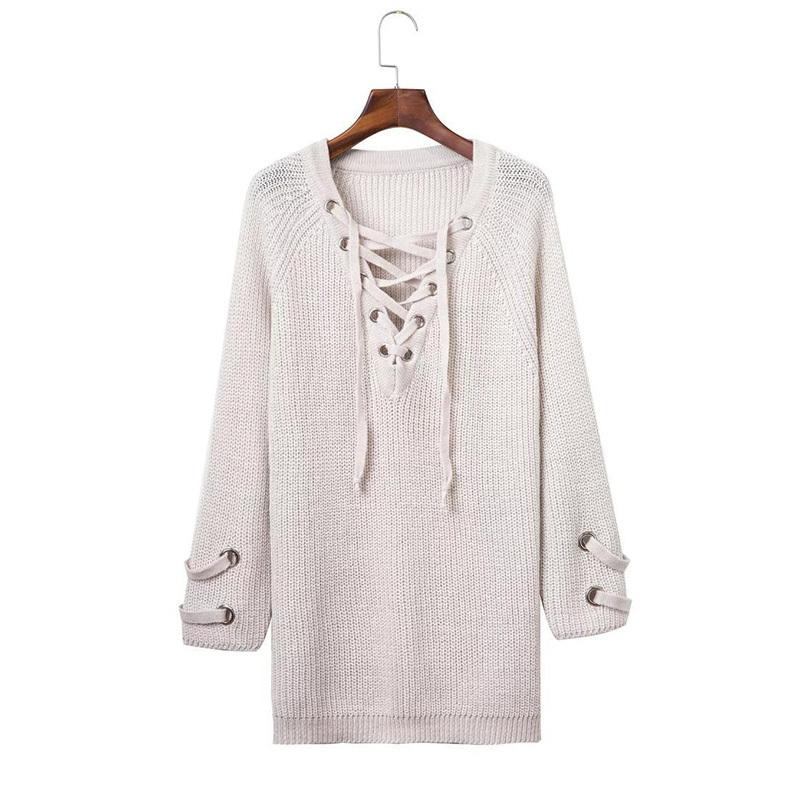 Autumn Christmas Sweater Pullovers Women Knitted Lace-up Sweaters Striped Bandage Knitwear Loose Casual Long Jumpers female 210419