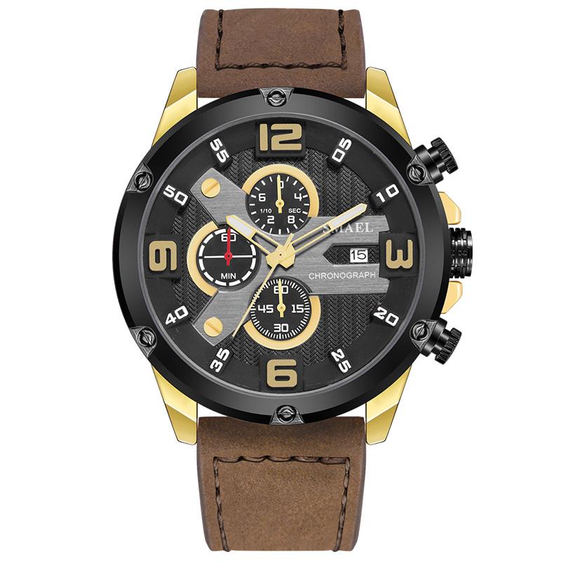 Wristwatches SMAEL Men Watches Military Analog Sport Mens Wristwatch 30M Waterproof Leather Strap Quartz Clock Male Reloj Hombre 2021, Gold
Wristwatches SMAEL Men Watches Military Analog Sport Mens Wristwatch 30M Waterproof Leather Strap Quartz Clock Male Reloj Hombre 2021, Gold