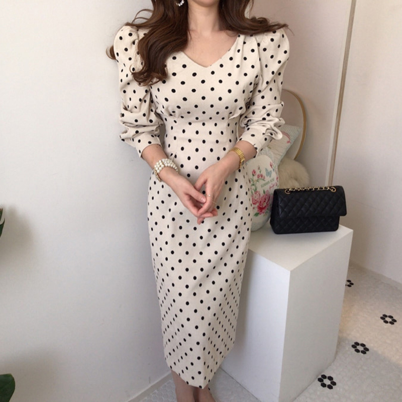 Korea Chic Style Autumn Women Casual Polka Dot Print A-Line Corduroy Dresses Eleagnt Tie-Up Slim Party Vestidos Fashion 210520