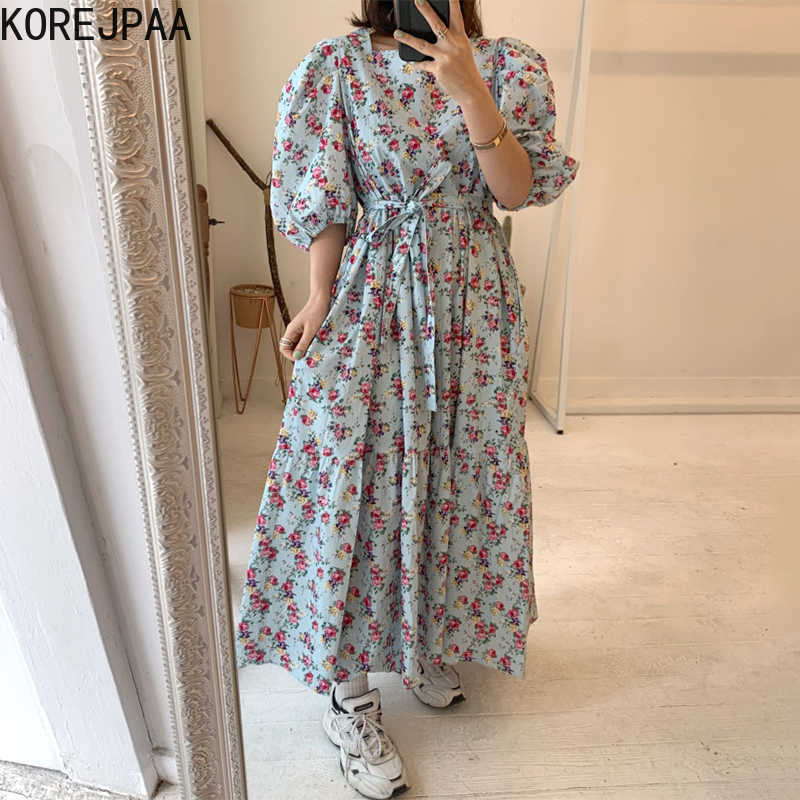 Korejpaa Women Dress Summer Korean Chic Ladies Retro Elegant Square Neck Lace-Up Waist Slimming Puff Sleeve Floral Vestidos 210526, Blue
Korejpaa Women Dress Summer Korean Chic Ladies Retro Elegant Square Neck Lace-Up Waist Slimming Puff Sleeve Floral Vestidos 210526, Blue