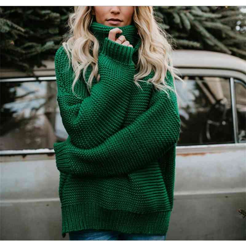 Autumn Winter Vintage Long Sweater Women Tops Turtleneck Loose Pullover Knitted Solid Wild Fashion Female QH1922 210609
