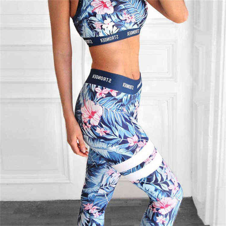 Sale Digital Printing High Waist Casual Leggings Leaf Lady Sports Yo-ga Nine Pants Fashion Fitness 211215