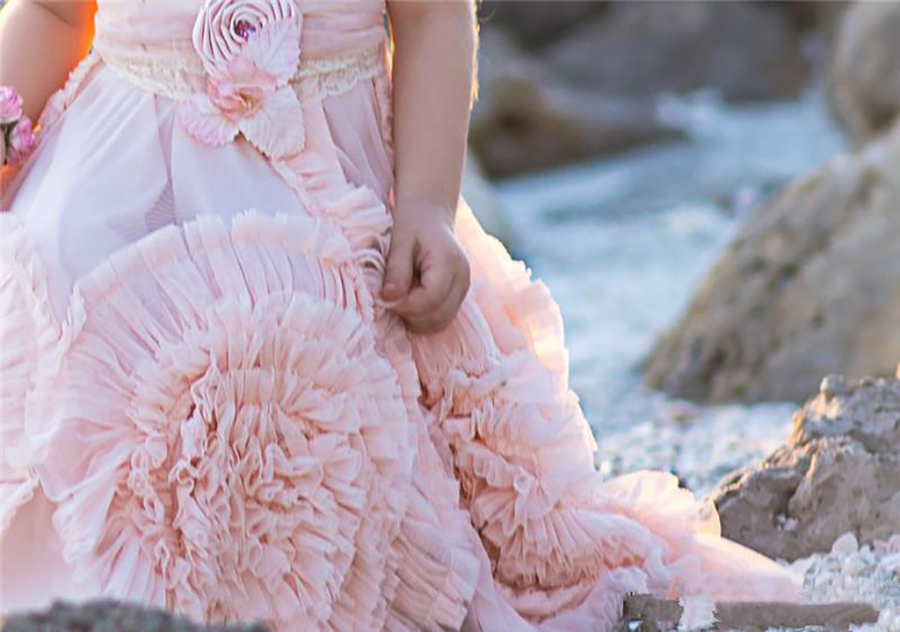Blush Pink wer Girl Dresses Spaghetti Ruffles Hand made wers Lace Tutu Vintage Little Baby Gowns for Communion Boho Wedding