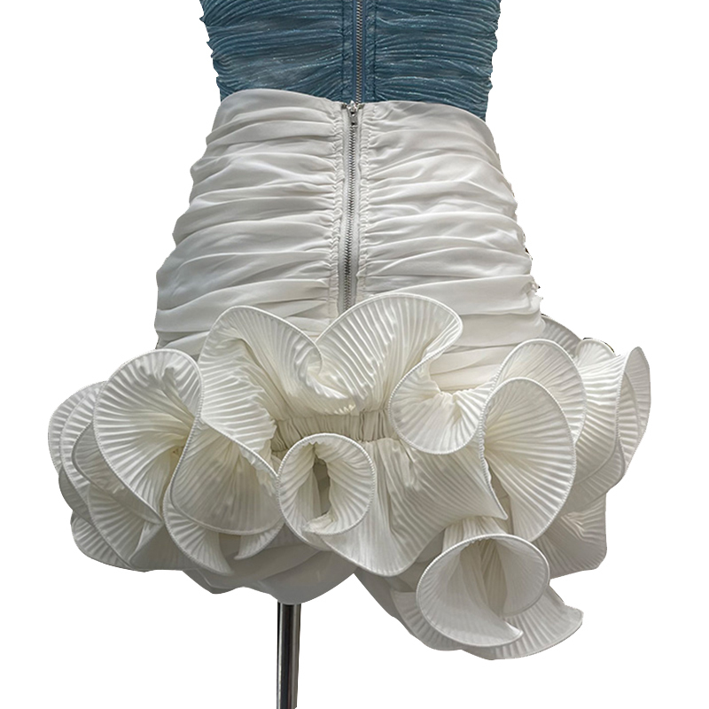 TWOTWINSTYLE Casual White Skirt For Women High Waist Patchwork Asymmetrical Ruched Mini Skirts Females Summer Fashion Style 220312