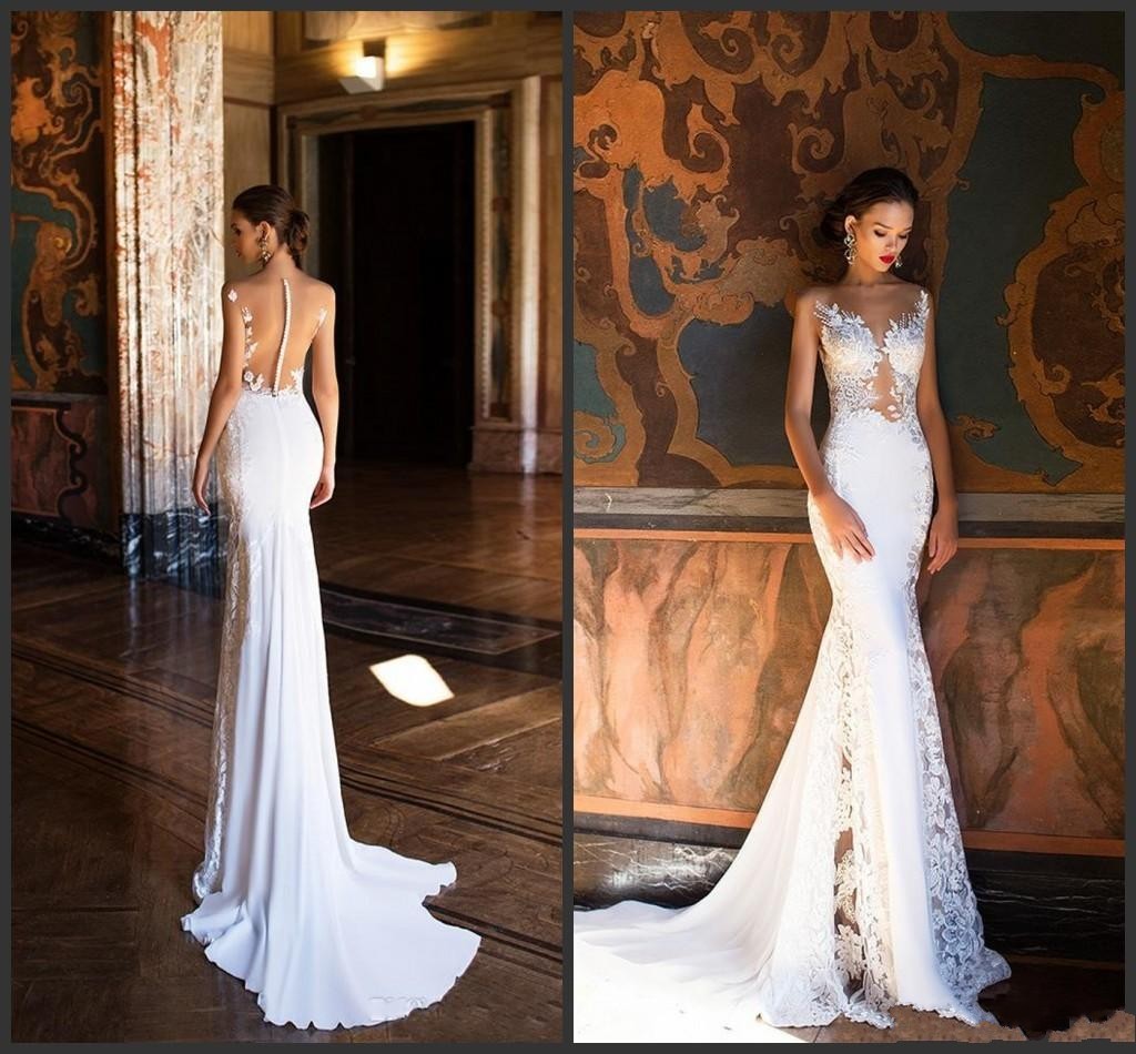 Mermaid Wedding Dresses Milla Nova es Sexy Sheer Neck robes de marie Beach Bridal Gowns