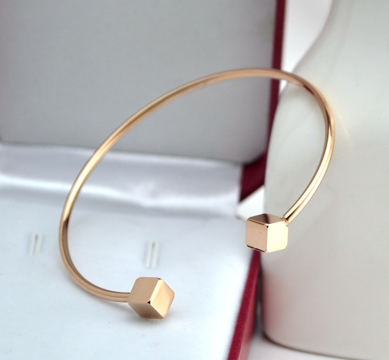 18K Rose Gold Plated Cubic Cuff Bangle Bracelets 316 Titanium Steel Blanks Vacuum Korean Style Bangles for Women Fashion Jewelry