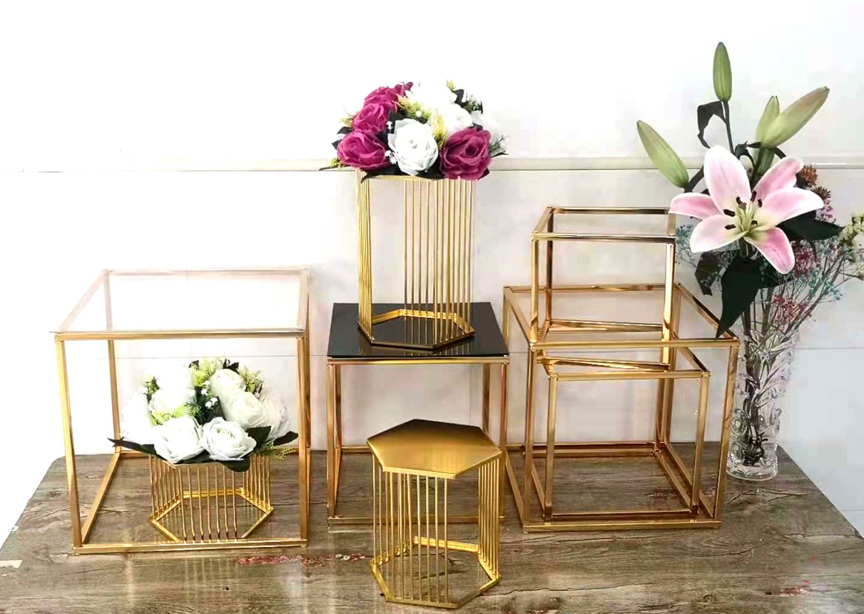 13pcs Iron Stand Cupcake Cookie Flowers Dessert Wedding Decoration Shiny Gold Metal Frame Table Centerpieces Props Birthday Party Cake Display Buffet 