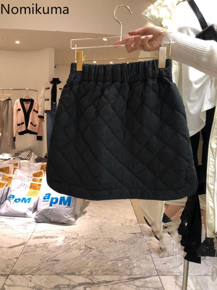 Nomikuma Causal Stretch High Waist Women Skirt Korean Argyle Split Mini A-line Skirts New Fashion Femme Mujer Faldas 6E114 210427