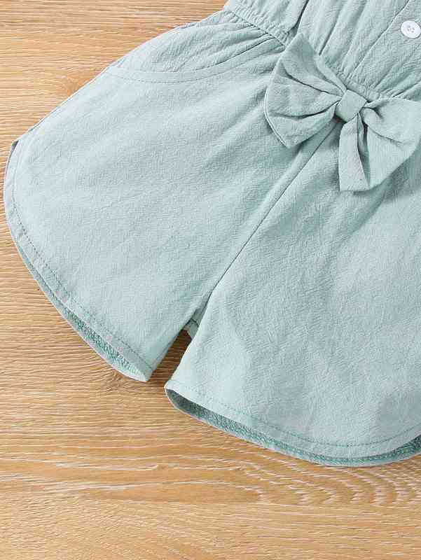Baby Ruffle Trim Bow Front Half Button Romper SHE