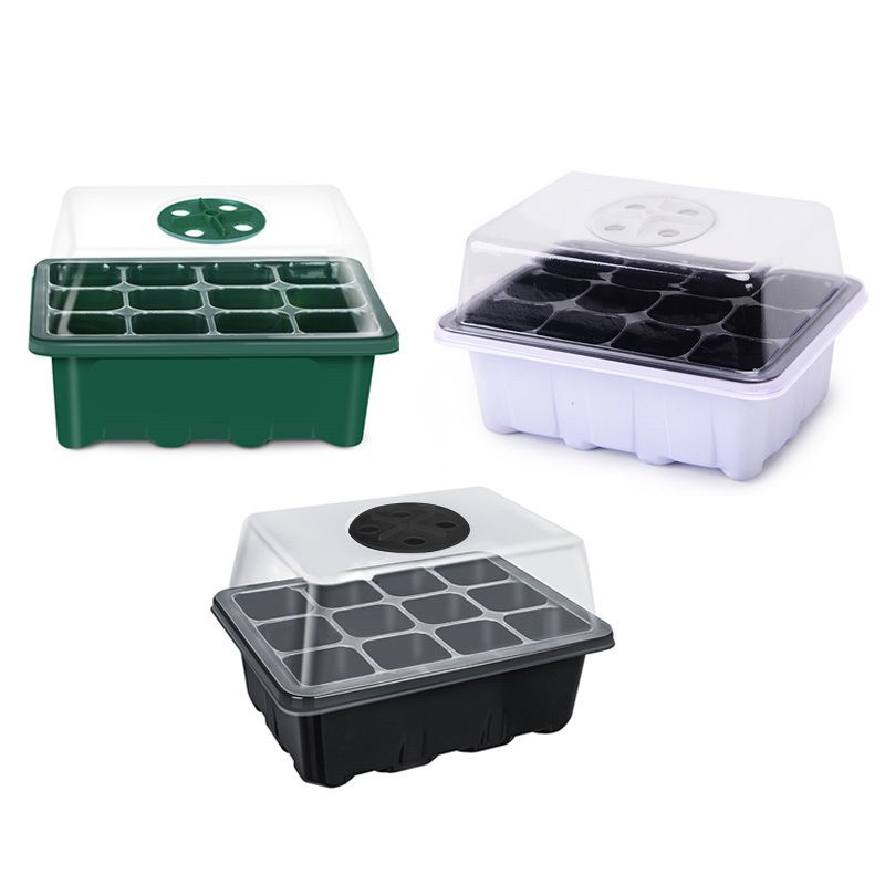 10pcs 12 Holes Plant Seed Tray Grow Box Adjustable Plant Starter Set With Dome And Base Greenhouse Transparent Nursery Box