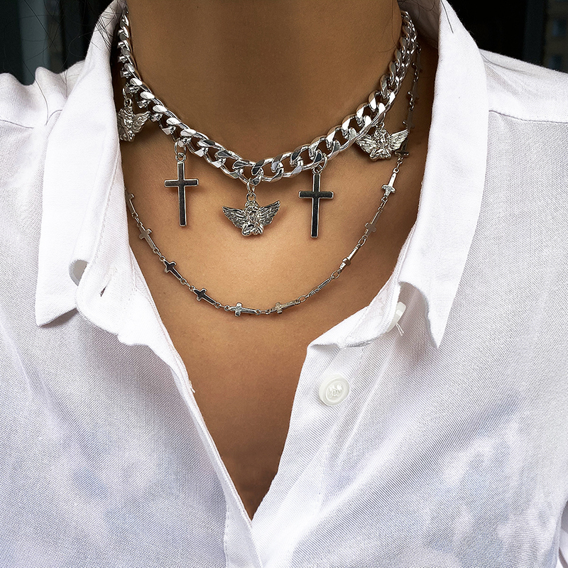 Flash Drilling Cross Chains Angel Pendant Necklaces Street Style Fashion Temperament Hip Hop Cuban Punk Retro Personality Multi-layer Light Luxury Jewelry Gifts
Flash Drilling Cross Chains Angel Pendant Necklaces Street Style Fashion Temperament Hip Hop Cuban Punk Retro Personality Multi-layer Light Luxury Jewelry Gifts