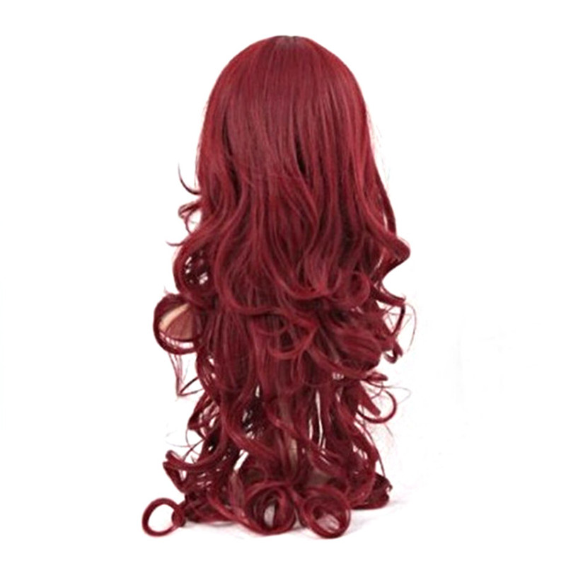 WoodFestival ladies long wavy wig burgundy synthetic hair wigs women heat resistant fiber wigs cosplay lolita oblique bangs