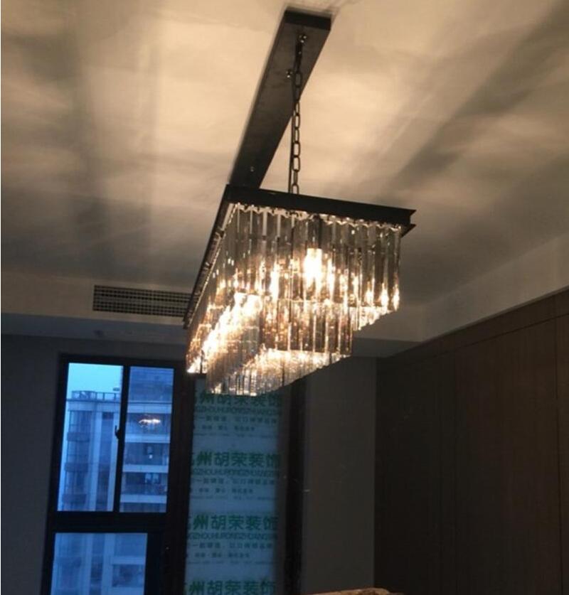 Modern Rectangular Crystal Chandelier Lighting Crystals Tube Ceiling Light for livingroom Dinner Room