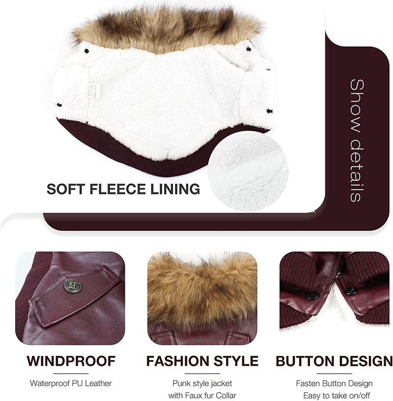 free shipping Designer Warm Coats Leather Waterproof Winter Clothes Dog Apparel for Small Medium Dogs Soft Puppy ets Flight Suit Worn in Cold Weather 