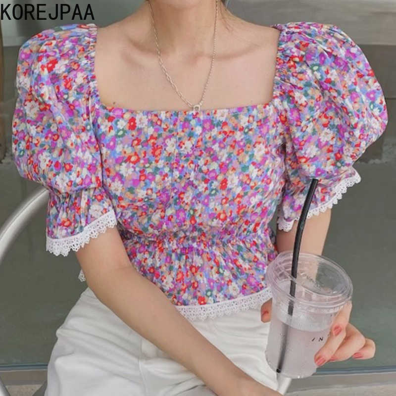 Korejpaa Women Shirt Korean Chic Elegant Floral Square Collar Folds Waist Slimming Lace Stitching Flared Sleeve Blouse Top 210526, Photo color
Korejpaa Women Shirt Korean Chic Elegant Floral Square Collar Folds Waist Slimming Lace Stitching Flared Sleeve Blouse Top 210526, Photo color