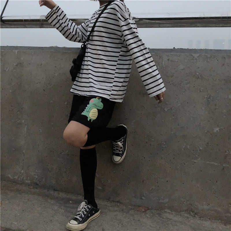 High Waist Summer Sports Pants Women Cotton Thin Breathable Shorts Casual Capris Loose Harajuku Cute Printed 210714