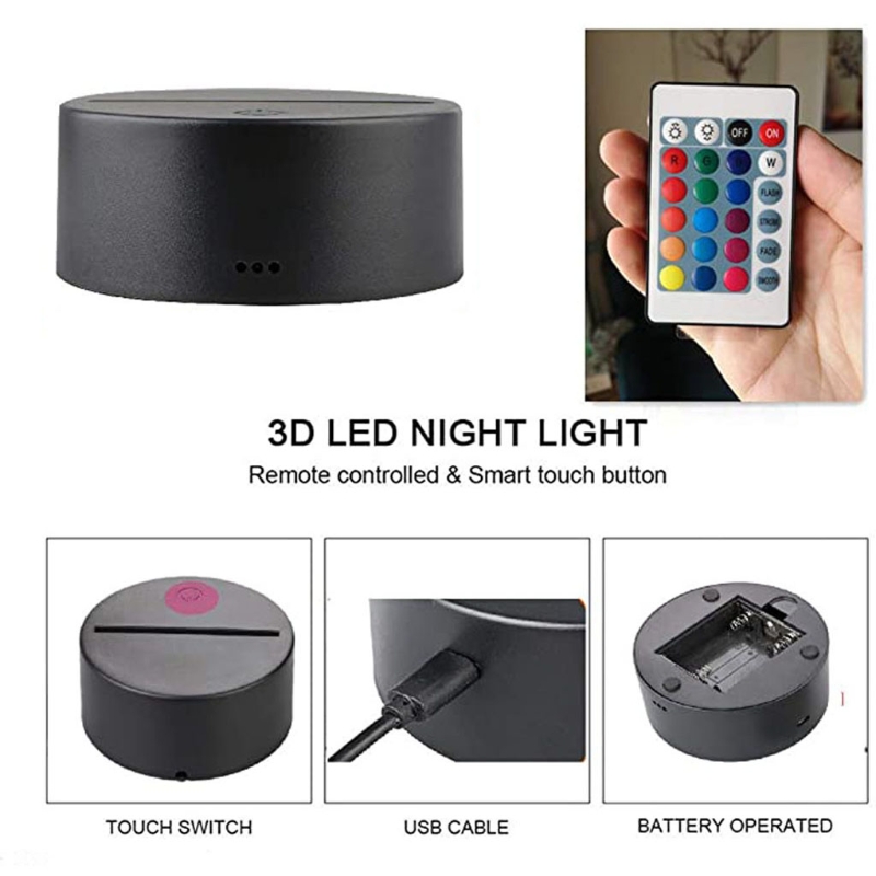 USA Stock RGB led lights 3D Touch Switch Lamp Base for Illusion 4mm Acrylic Light Panel 2A Battery or DC5V USB Powered