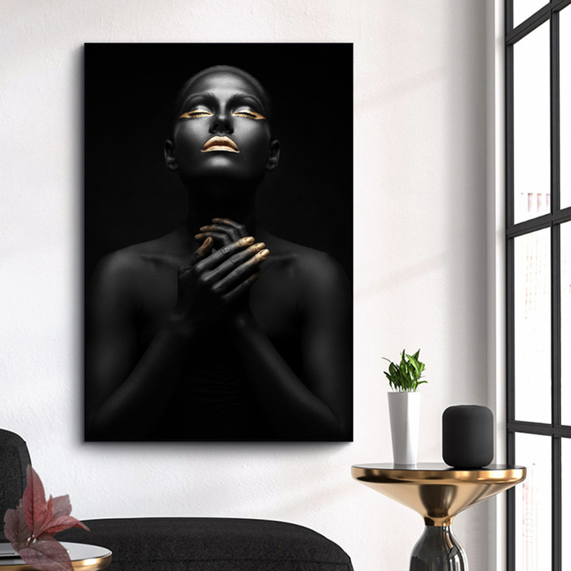 Sexy African Black Gold Woman Pictures Canvas Prints Decorative Painting Wall Art For Living Room Posters NO FRAME