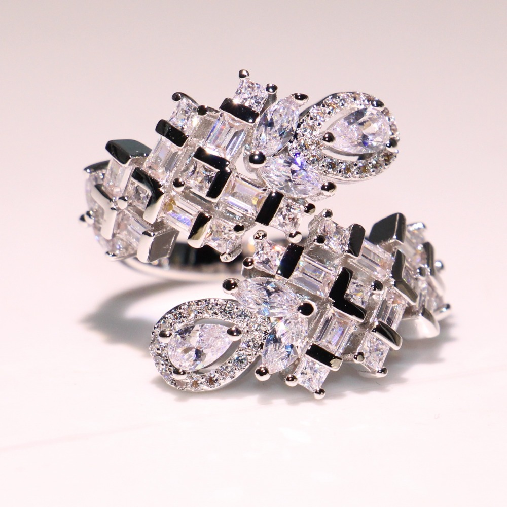 Real Sterg Sier Water Drop White Topaz Adjustable Ring for Women