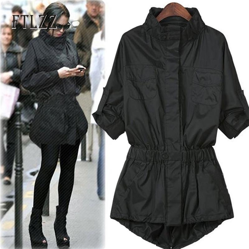 Spring Autumn Trench Coat Fashion Women Thin Windbreakers Plus Size Turtleneck Black Streetwear Outerwear 210525
Spring Autumn Trench Coat Fashion Women Thin Windbreakers Plus Size Turtleneck Black Streetwear Outerwear 210525