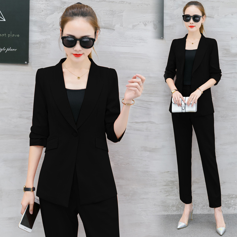 Women's Office Lady Two Pieces Sets Casual Work Blazer High Waist Pants Suits Female Notched Collar Jacket for women 210428