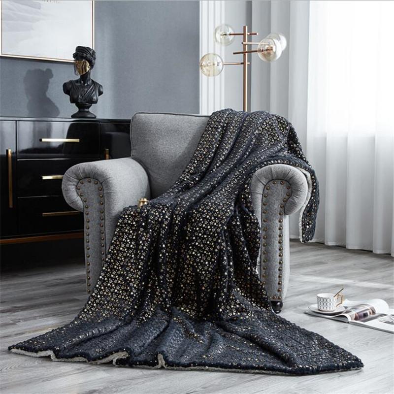 Lamb Wool PV Velvet Bronzing Star Double Blanket Warm Soft Sparkling Lunch Break Travel Sofa Throw Bed Cover Blankets