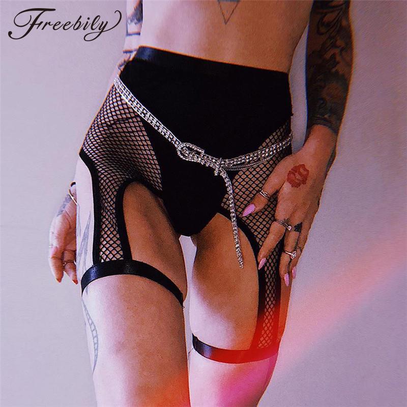 Mesh Black Shorts Women Summer Sexy High Waist See Through Fishnet Splice Cutout Booty Rave Festival Elastic Short Pants Women's