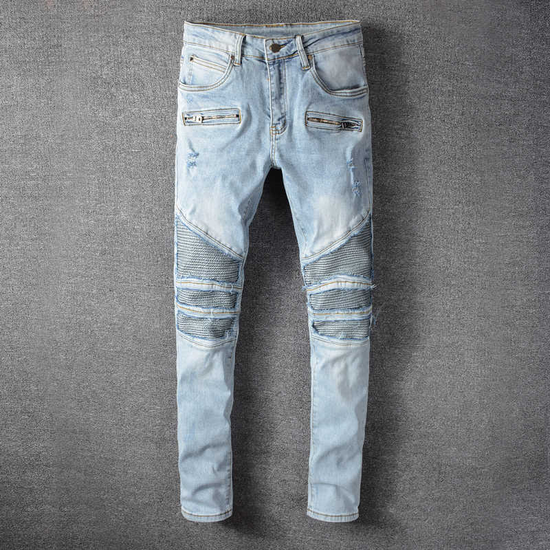 Fashion Streetwear Men Jeans High Quality Retro Light Blue Ripped Denim Punk Trousers Spliced Designer Hip Hop Biker Pants Homme
Fashion Streetwear Men Jeans High Quality Retro Light Blue Ripped Denim Punk Trousers Spliced Designer Hip Hop Biker Pants Homme