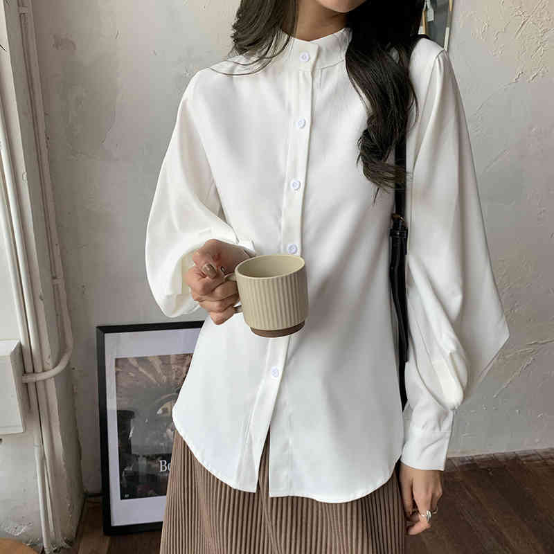 Loose Stylish Brief Lapel Students Chic Oversize Large Size Sweet Slim Gentle All Match Office Lady Shirts 210421