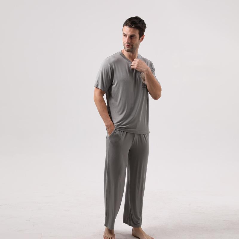 Men's Sleepwear 2021 Summer Short Sleeve Trousers Suit Loose Casual Round Neck Pullover Pajamas Print Tops Lace-up Pants Pijama Hombre, Gray
Men's Sleepwear 2021 Summer Short Sleeve Trousers Suit Loose Casual Round Neck Pullover Pajamas Print Tops Lace-up Pants Pijama Hombre, Gray
