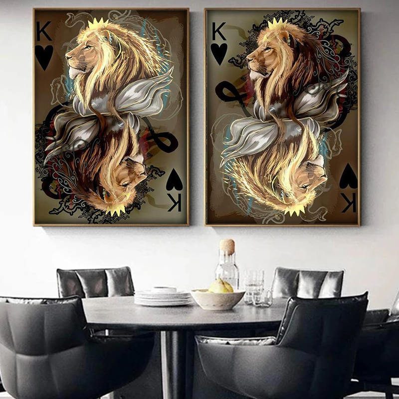 Animal Lion Poker Canvas Wall Art Canvas Print Animal Painting Posters and Prints Retro Decorative Wall Pictures for Living Room