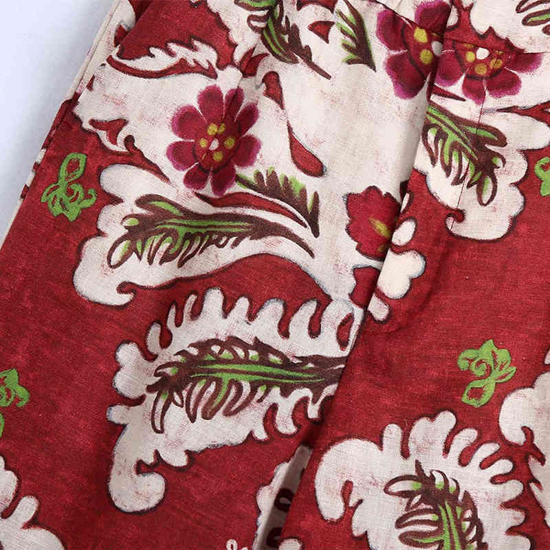 Casual Women High Waist Straight Pants Summer Fashion Ladies Chinese Style Trousers Printed Linen 210515