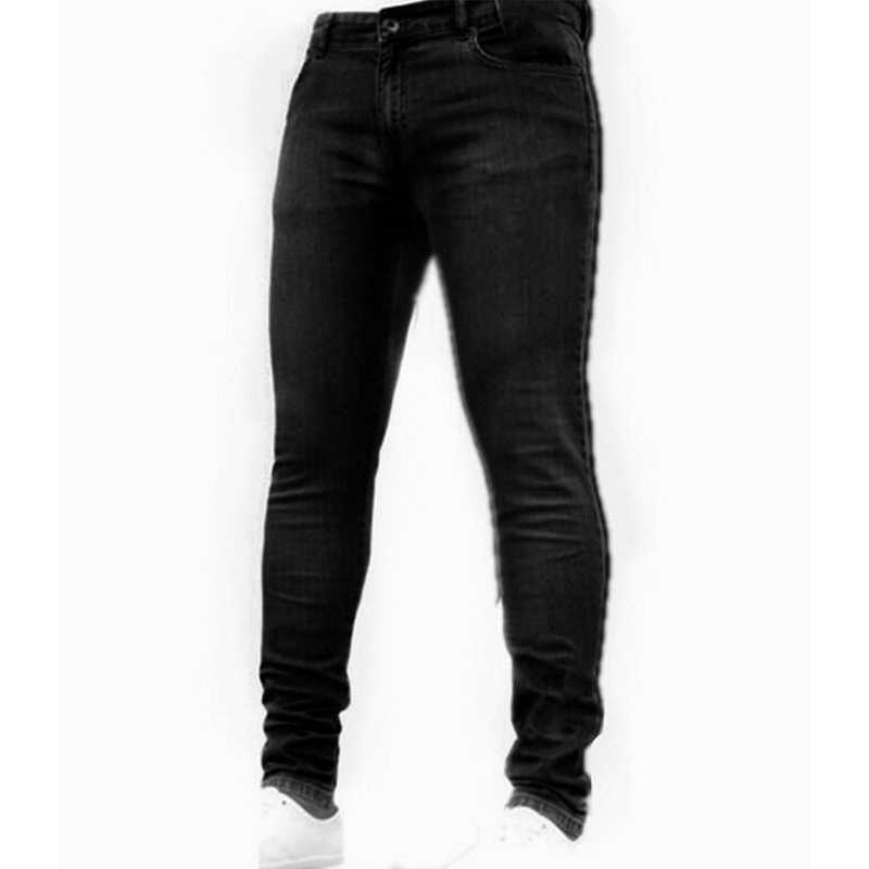 Men Jeans Pants Slim Fit Stretch Mid Waist Denim Pencil Trousers Men Casual Pure Color Skinny Black Jeans Pantalones Vaqueros 211011