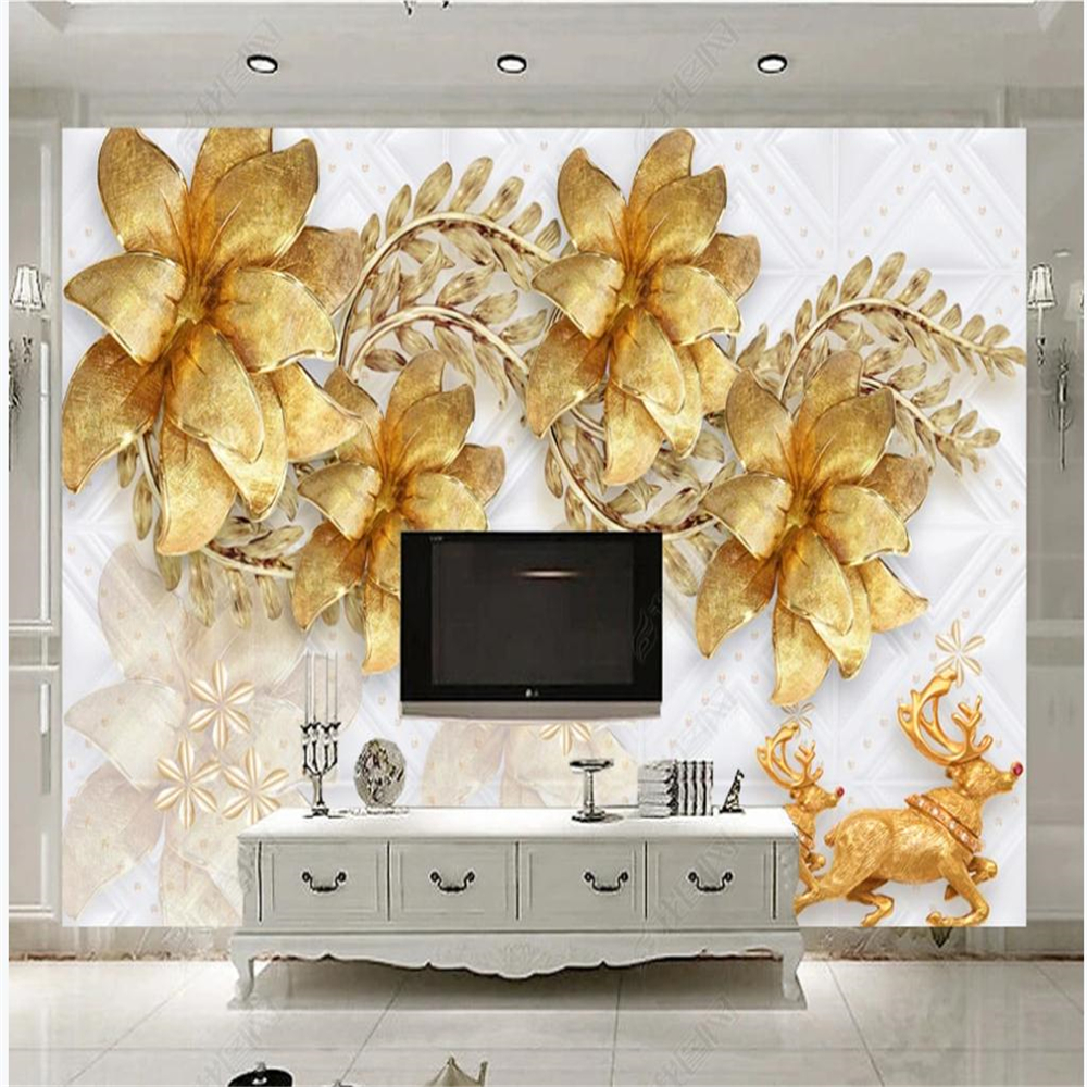 Golden jewelry flower wallpapers background wall 3d murals wallpaper for living room