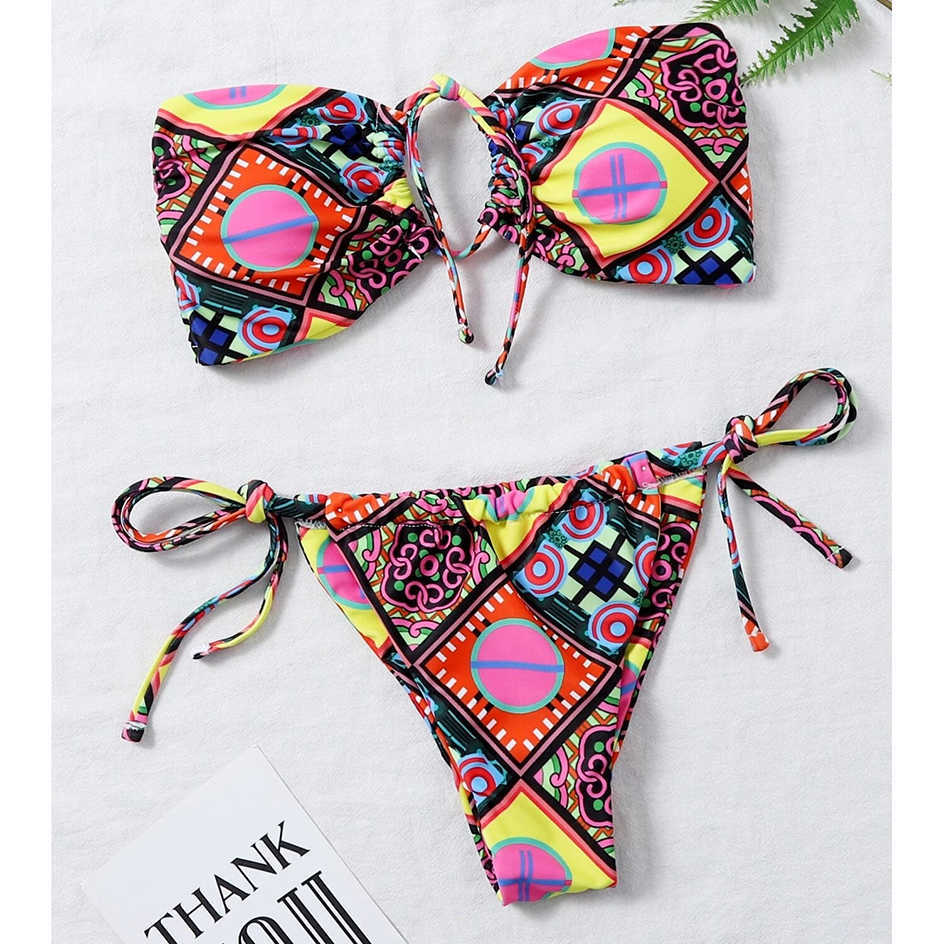 Sexy Bikini Bandeau Swimsuit Female Swimwear Women Mini Thong Bikinis Set Bather Swimming Beachwear for Woman Bathing Suit 210611