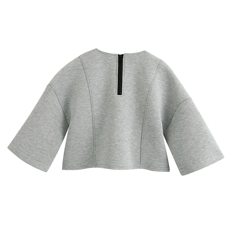 Loose Batwing Sleeve Gray Sweatshirt Women O Neck Pleated Cropped Tops Back Zipper Chic Pullover Hoodies Female Summer 210414