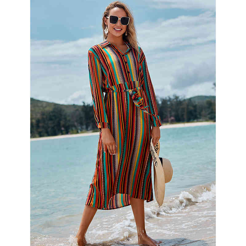 Beach Cover up Tunics for Print Chiffon Long Kaftan Bikini Robe de Plage Sarong Wrap Swimsuit cover Q1125 210420